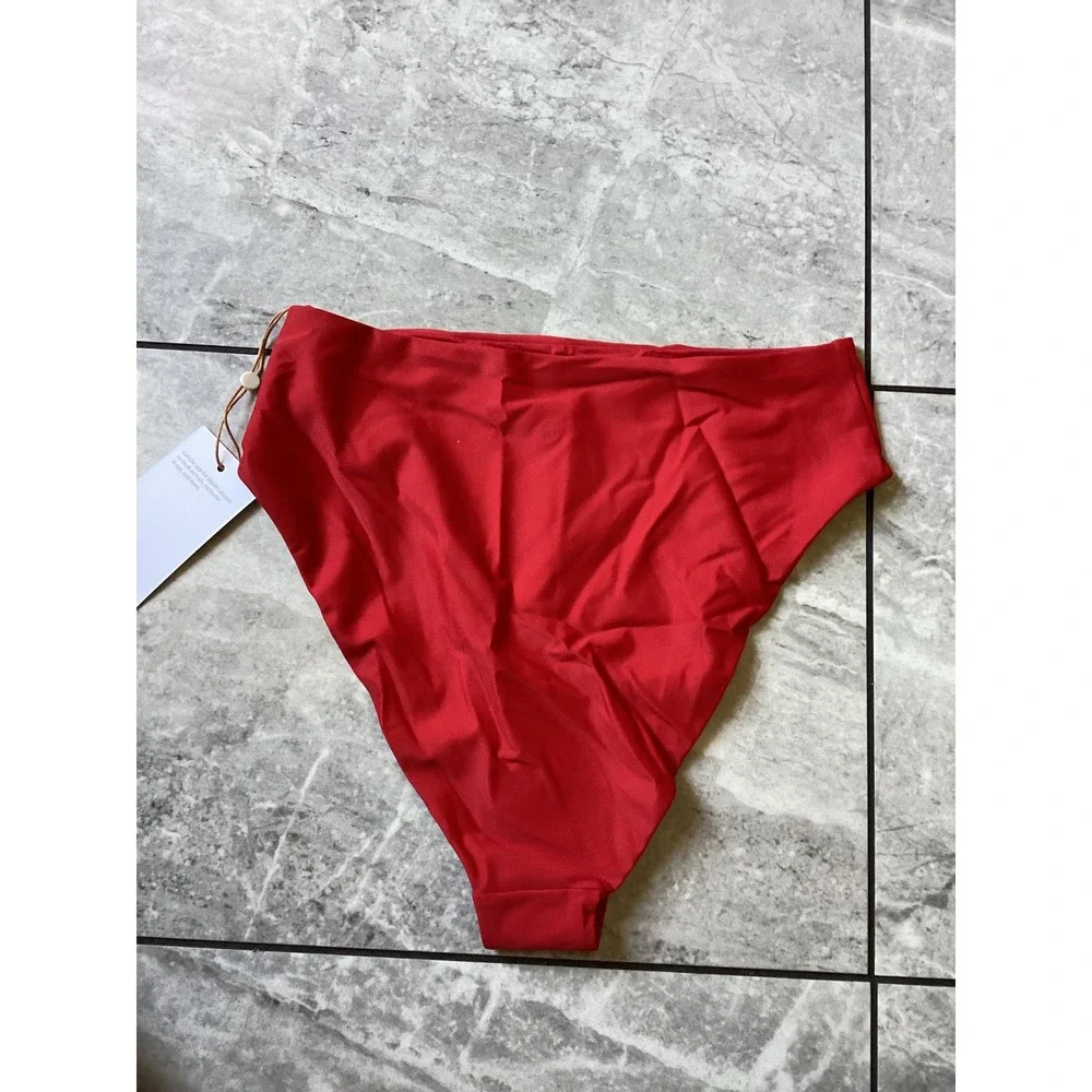 Quince Italian High-Rise High-Leg Bikini Bottom Cherry Red Size M ATG001